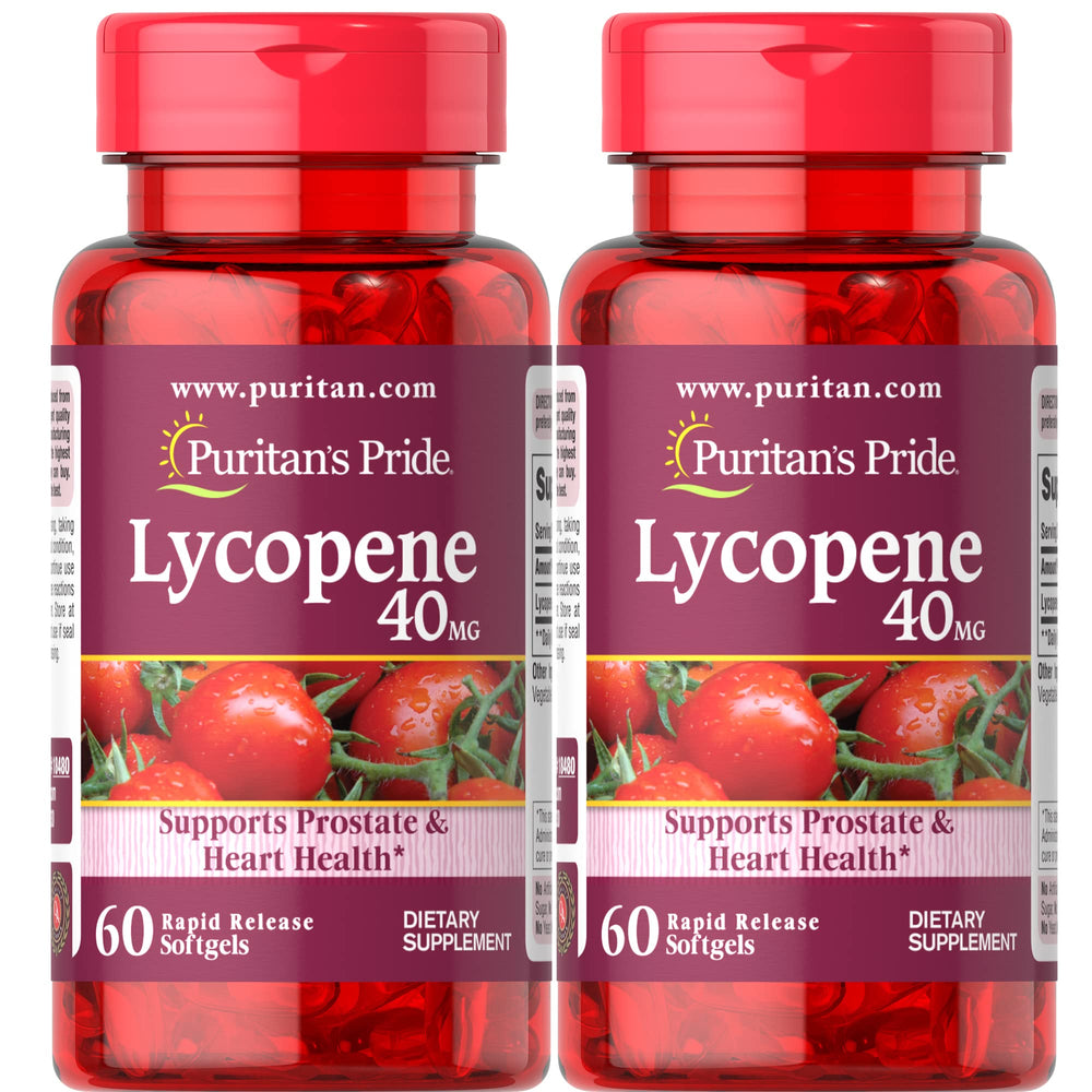 Puritan's Pride Lycopene 40mg bottle on a clean desk, antioxidant support for daily wellness.