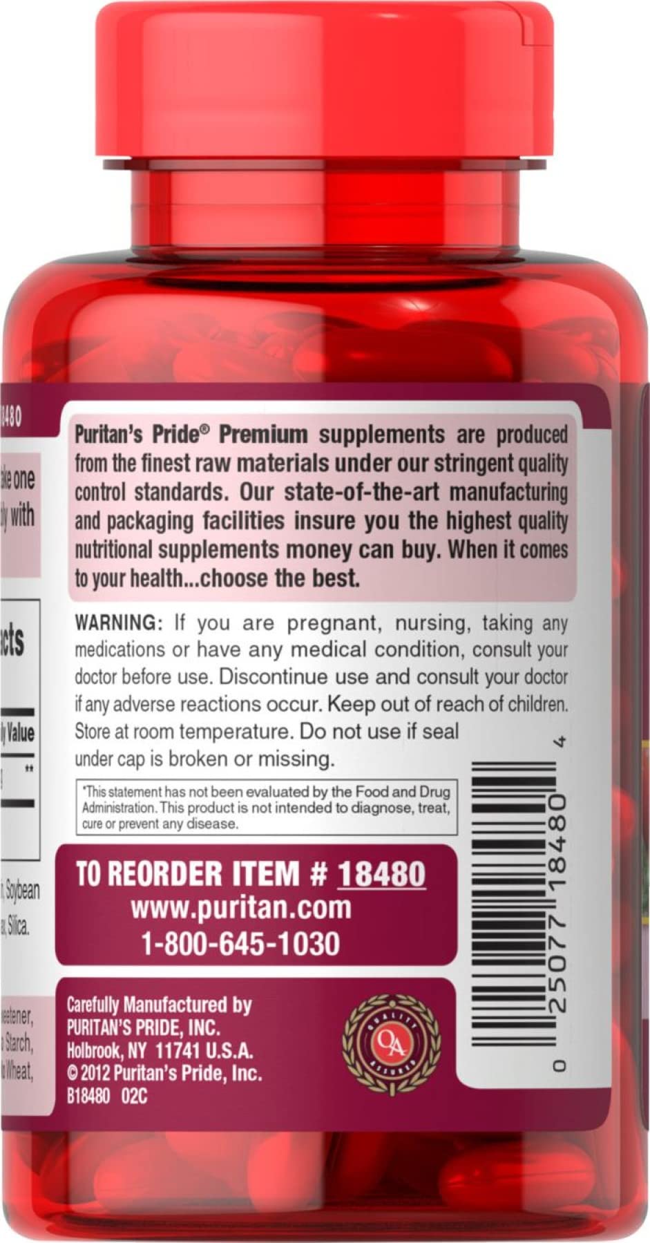 Puritan's Pride Lycopene 40mg rapid-release softgels closeup, easy-to-swallow antioxidant capsules.