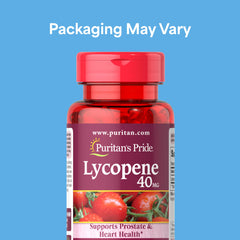 Puritan's Pride Lycopene 40mg softgels closeup emphasizing convenient daily use.