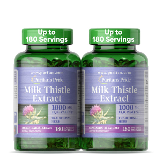 Puritan's Pride Milk Thistle extract bottle front, 4:1 potency for liver support