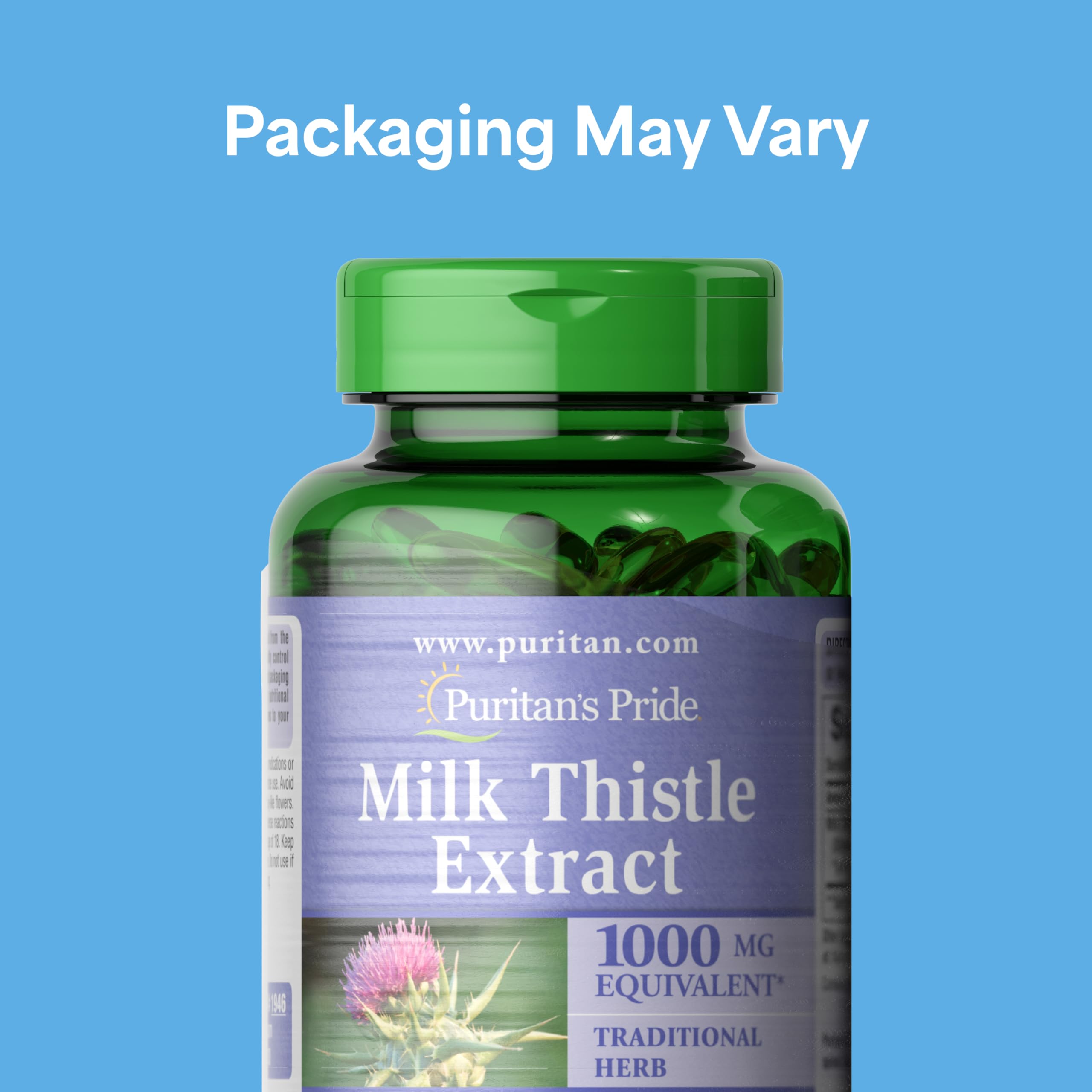 Puritan's Pride Milk Thistle softgels ready for daily dietary supplement use