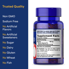 Puritan's Pride ubiquinol bottle nutrition facts for cellular energy details