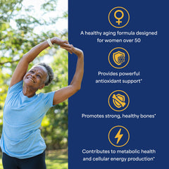 Puritan's Pride Ultra Woman 50+ capsules close-up highlights daily multivitamin dose.