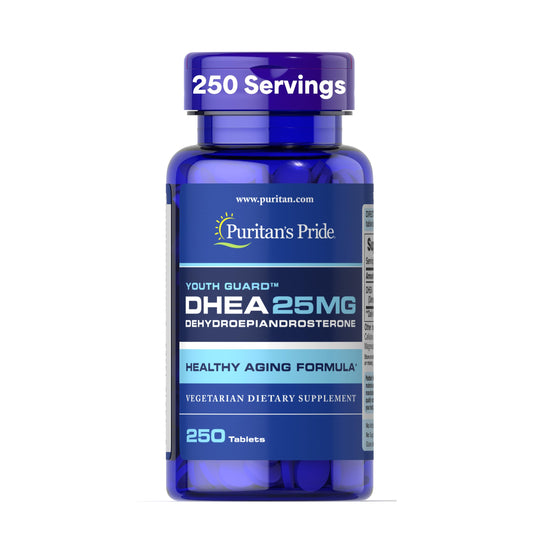 Puritan's Pride Youth Guard DHEA bottle supports healthy aging.