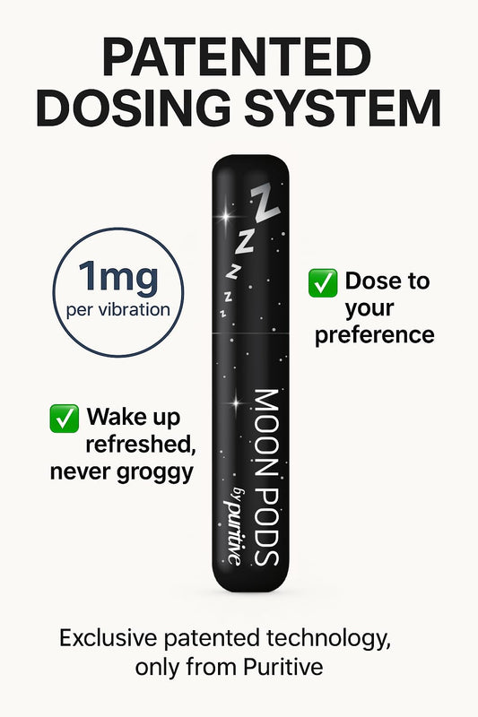 Puritive Melatonin Diffuser dispensing 1mg dose using haptic feedback for precise control.