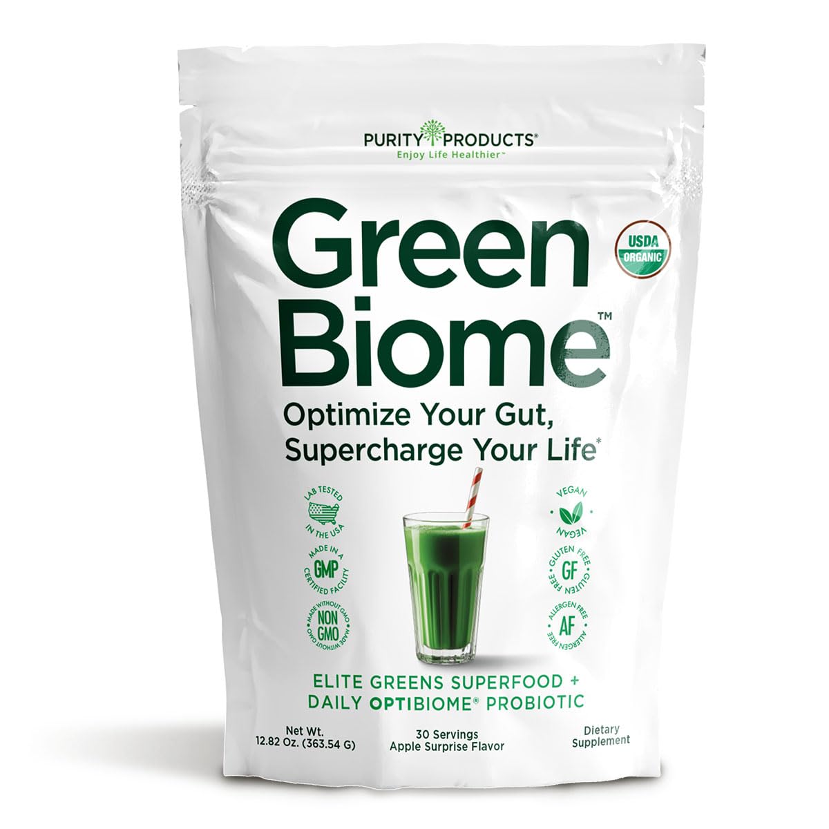 Purity Green Biome organic greens bottle for daily nutrition and freshness