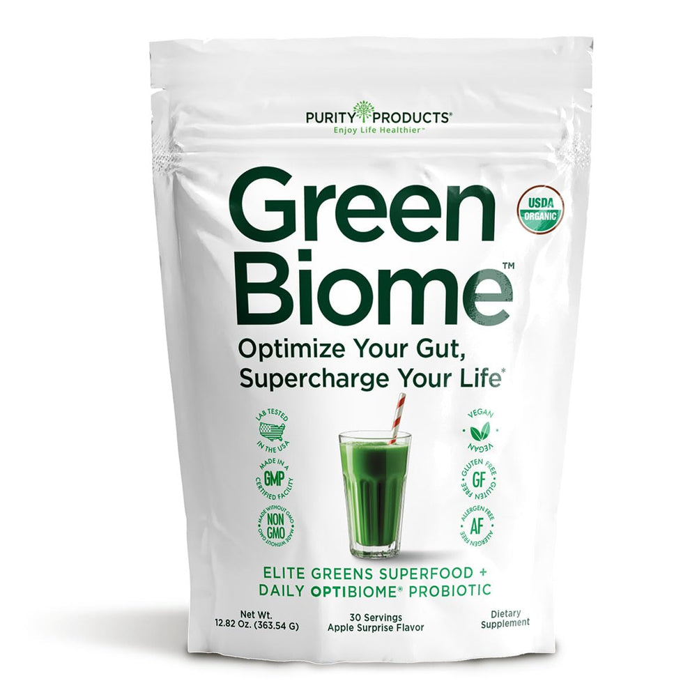 Purity Green Biome organic greens bottle for daily nutrition and freshness