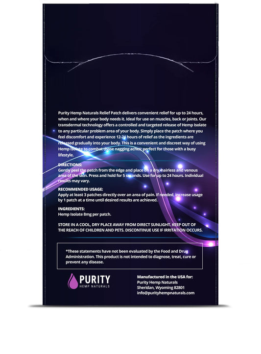 Purity Hemp Naturals patch on arm provides targeted relief without pills.