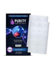 Purity Hemp Naturals patch pack front view shows discreet, long-lasting relief.
