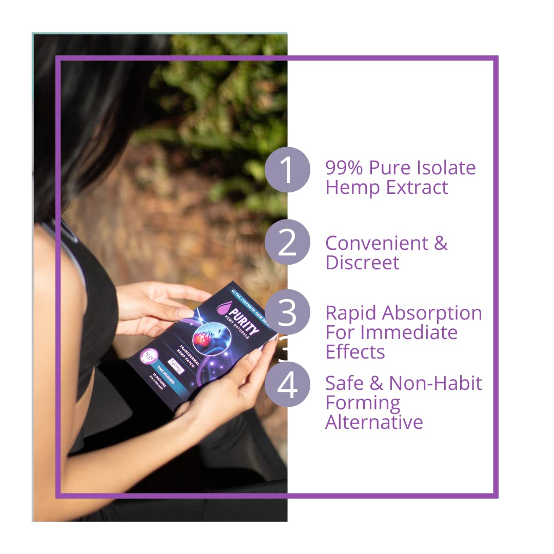 Purity Hemp Naturals patch time-release 24h delivers steady comfort to the treated area.