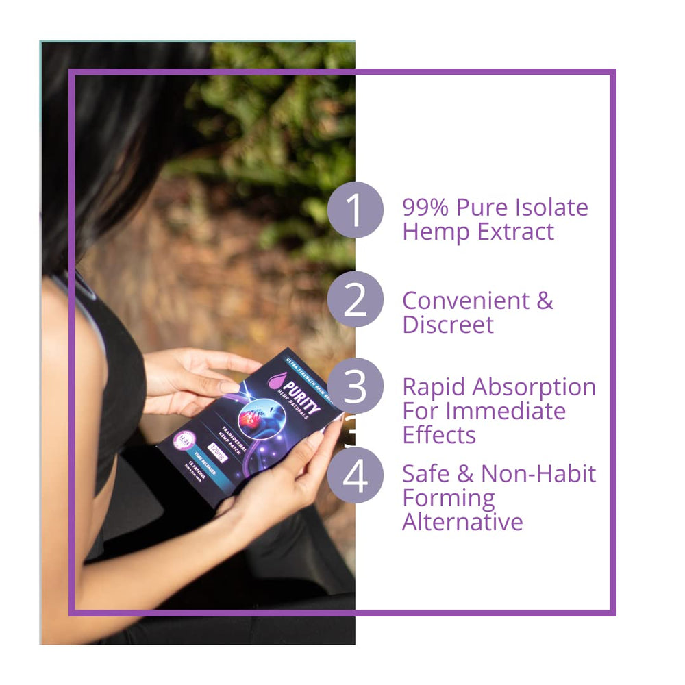 Purity Hemp Naturals patch time-release 24h delivers steady comfort to the treated area.