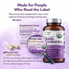 Organic label on Purity Labs bottle emphasizing USDA Organic sourcing