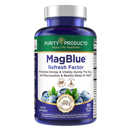 Purity MagBlue Refresh Factor tablets for daytime energy and evening calm.