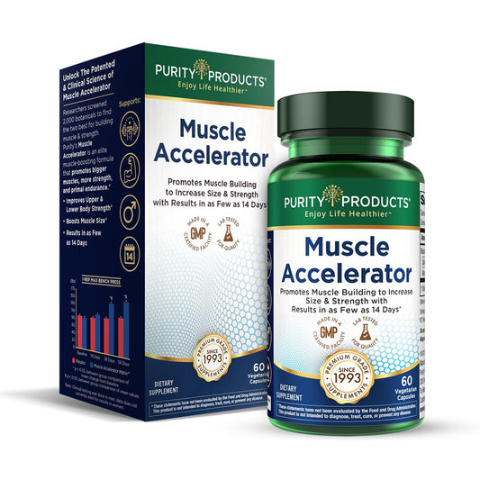 Purity Muscle Accelerator bottle front for strength support