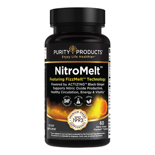 Purity NitroMelt bottle with citrus wafers for on-the-go energy.