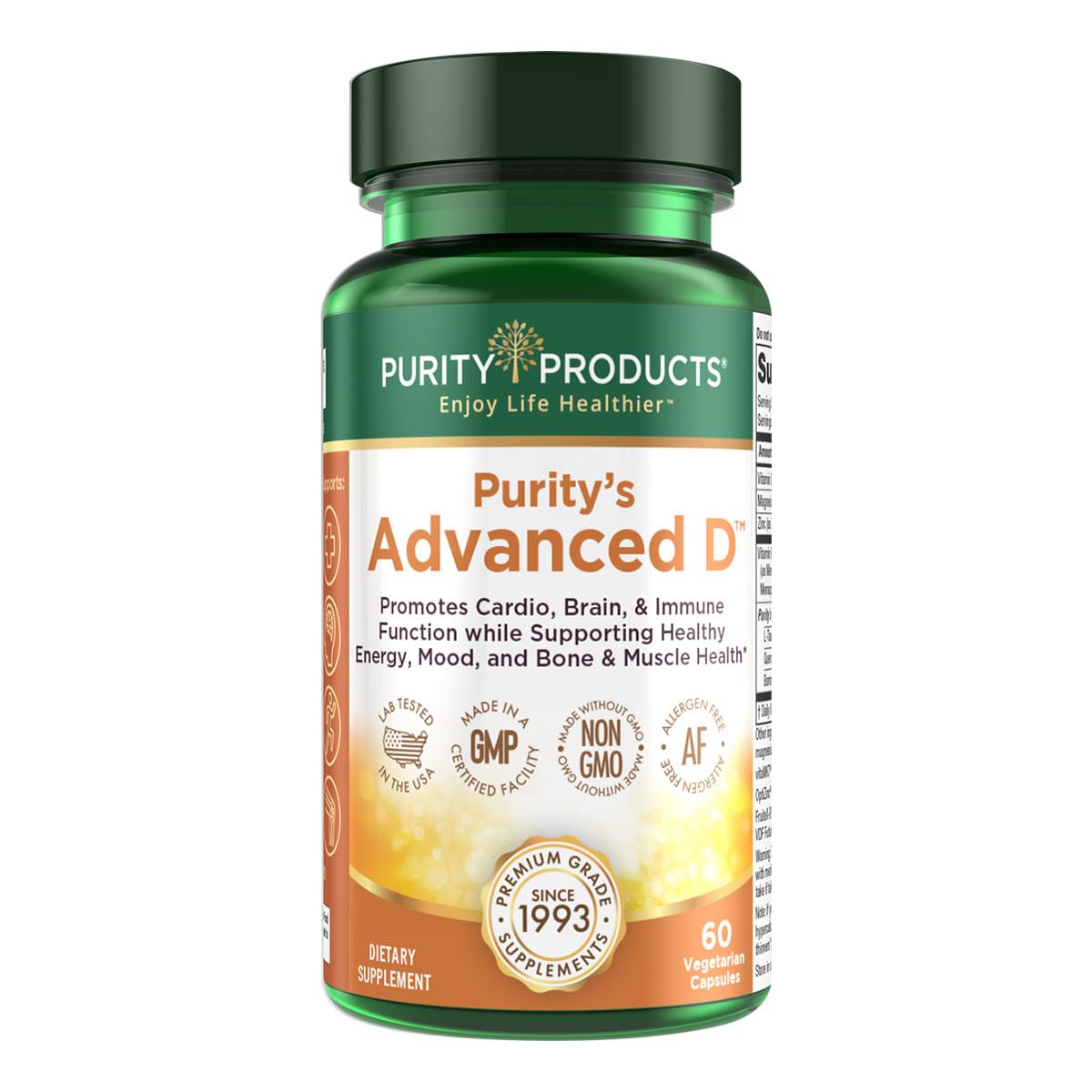 Purity Products Advanced D bottle close-up for daily vitamin D3 support