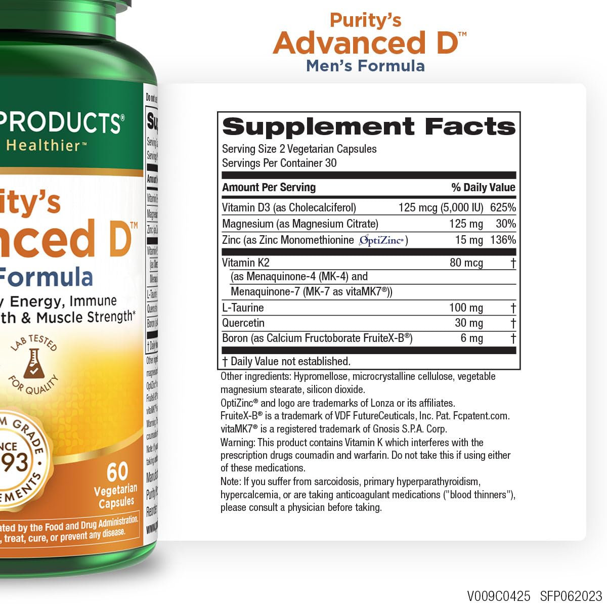 Purity Products Advanced D Men’s Formula capsules with cofactors for daily wellness.