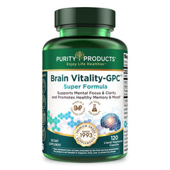 Purity Products Brain Vitality bottle front with focus support emphasis