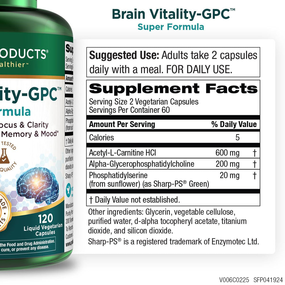 Purity Products Brain Vitality capsules closeup highlighting daily cognitive support