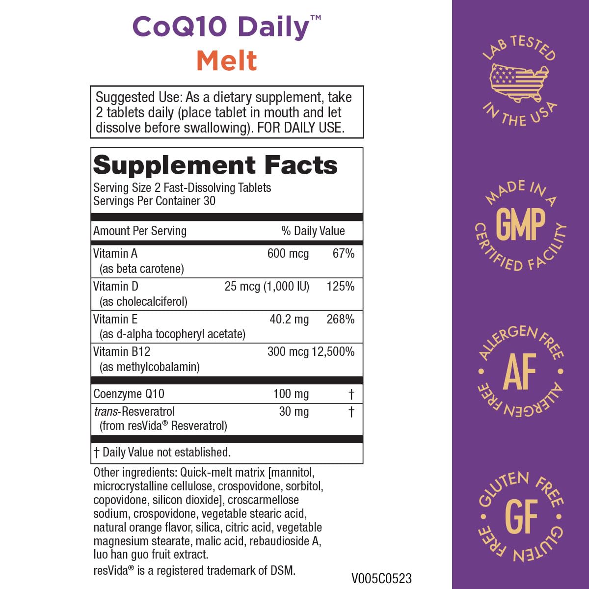 CoQ10 Daily Melt wafer close-up shows fast-dissolve texture