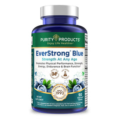 Purity Products EverStrong Blue bottle on a clean surface, signaling strength support.