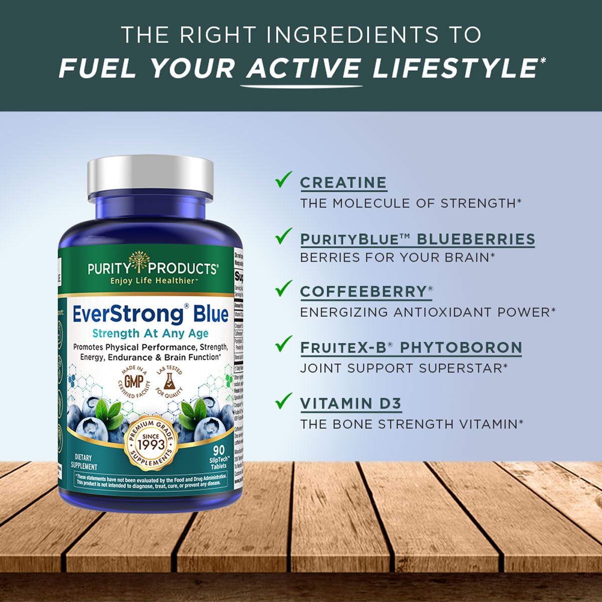 EverStrong Blue tablets neatly arranged, highlighting convenient daily supplementation.