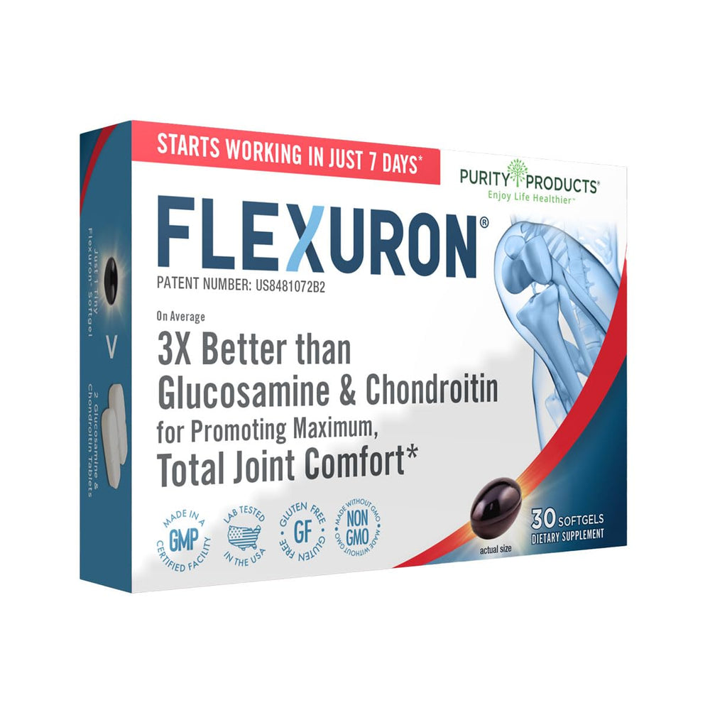 Purity Products Flexuron bottle front for daily joint support.