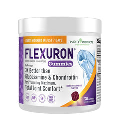 Purity Products Flexuron gummies bottle showing convenient daily joint support