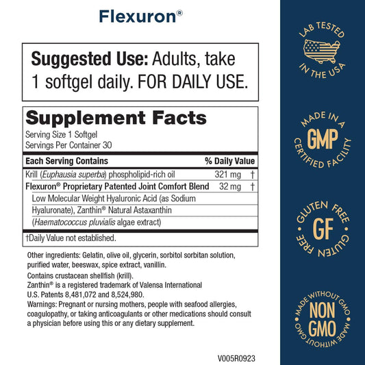 Purity Products Flexuron softgel closeup, easy-to-swallow daily capsules.