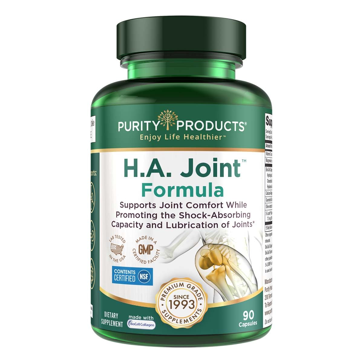 Purity Products HA Joint Formula bottle with capsules for daily joint support.