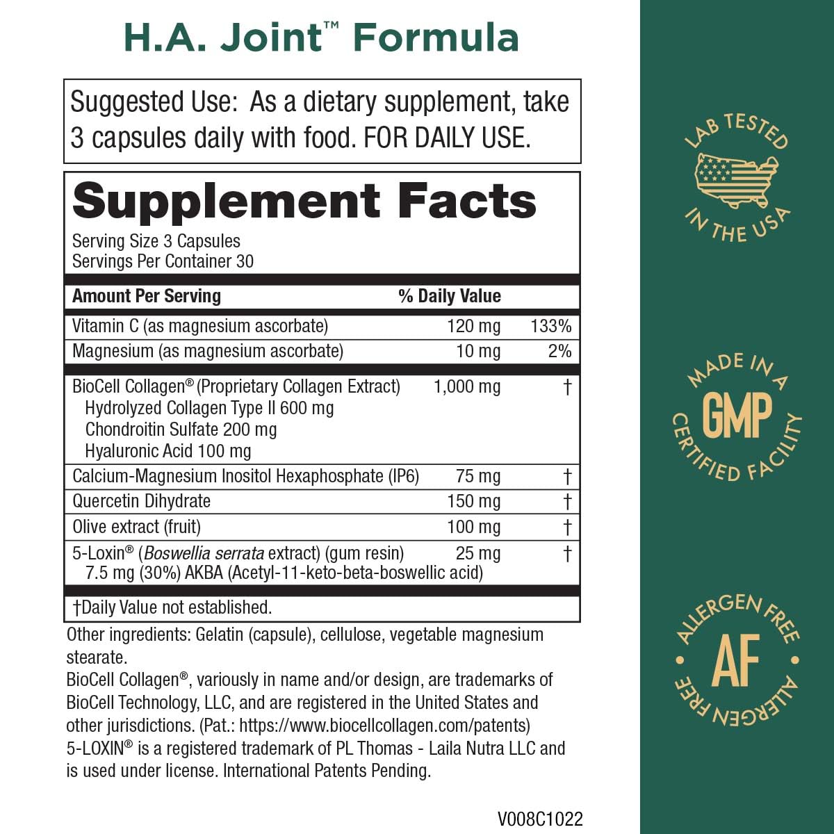 Purity Products HA Joint Formula capsules ready for daily use.