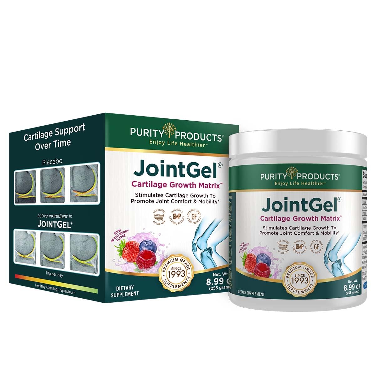 Purity Products JointGel bottle with berry powder supports joint flexibility