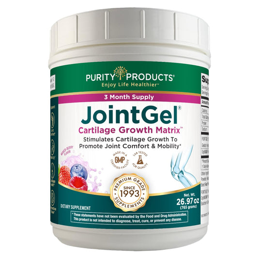 Purity Products JointGel bottle with berry powder label highlighting joint support
