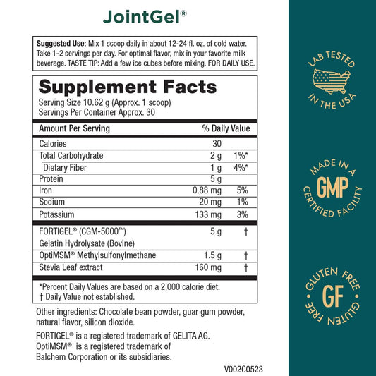 Purity Products JointGel canister close-up showing CGM-5000 collagen for cartilage health.