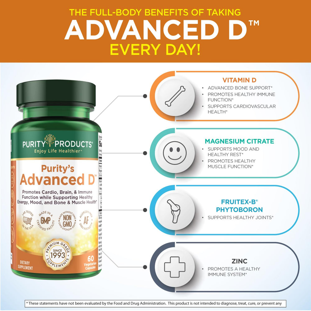 Purity Products kit Vitamin D complex label shows boron and K2 for bone and immune synergy