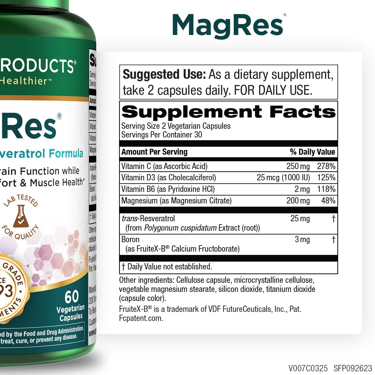 Purity Products MagRes formula label closeup featuring FruiteX-B boron for bone health support