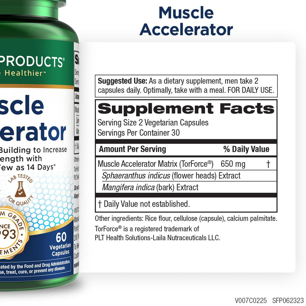 Close-up of Purity Products Muscle Accelerator capsules for easy daily use.