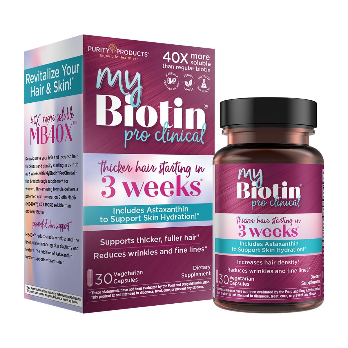 Purity Products MyBiotin ProClinical bottle front highlighting MB40X formula