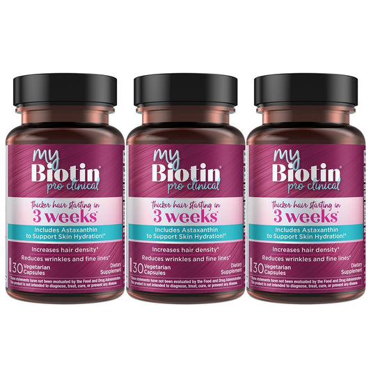 Purity Products MyBiotin ProClinical bottle front showing packaging for hair and skin support.