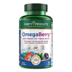Purity Products OmegaBerry bottle front with berry flavor for daily omega-3 support