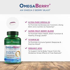 Purity Products OmegaBerry organic acai and berry blend visual emphasizing antioxidant-rich ingredients