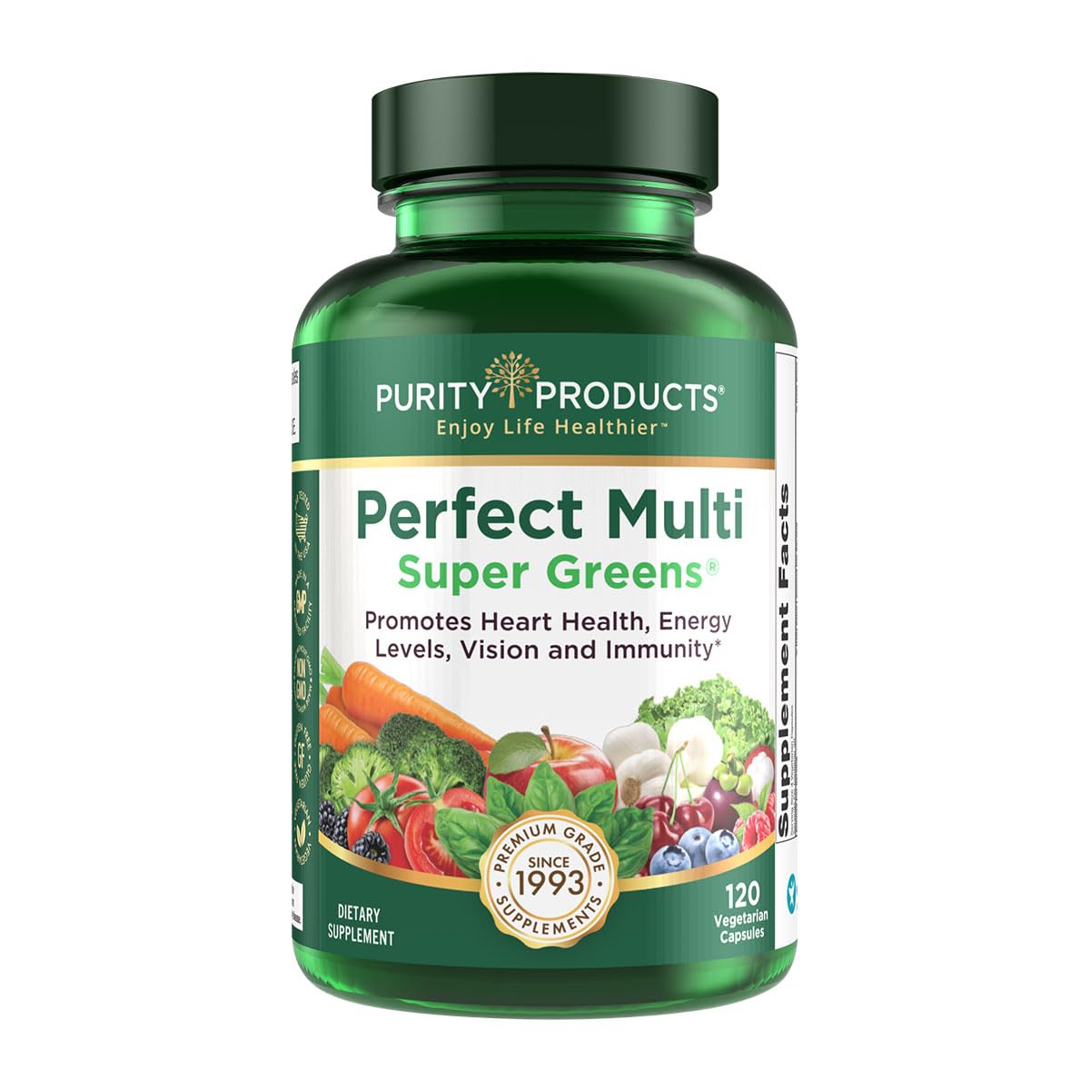 Purity Products Perfect Multi Super Greens bottle front showing daily nutrient boost