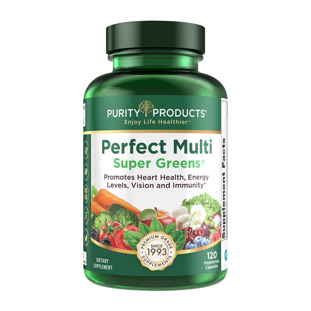 Purity Products Perfect Multi Super Greens bottle front showing daily nutrient boost