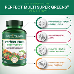 Purity Products Perfect Multi Super Greens capsules close-up for on-the-go nutrition