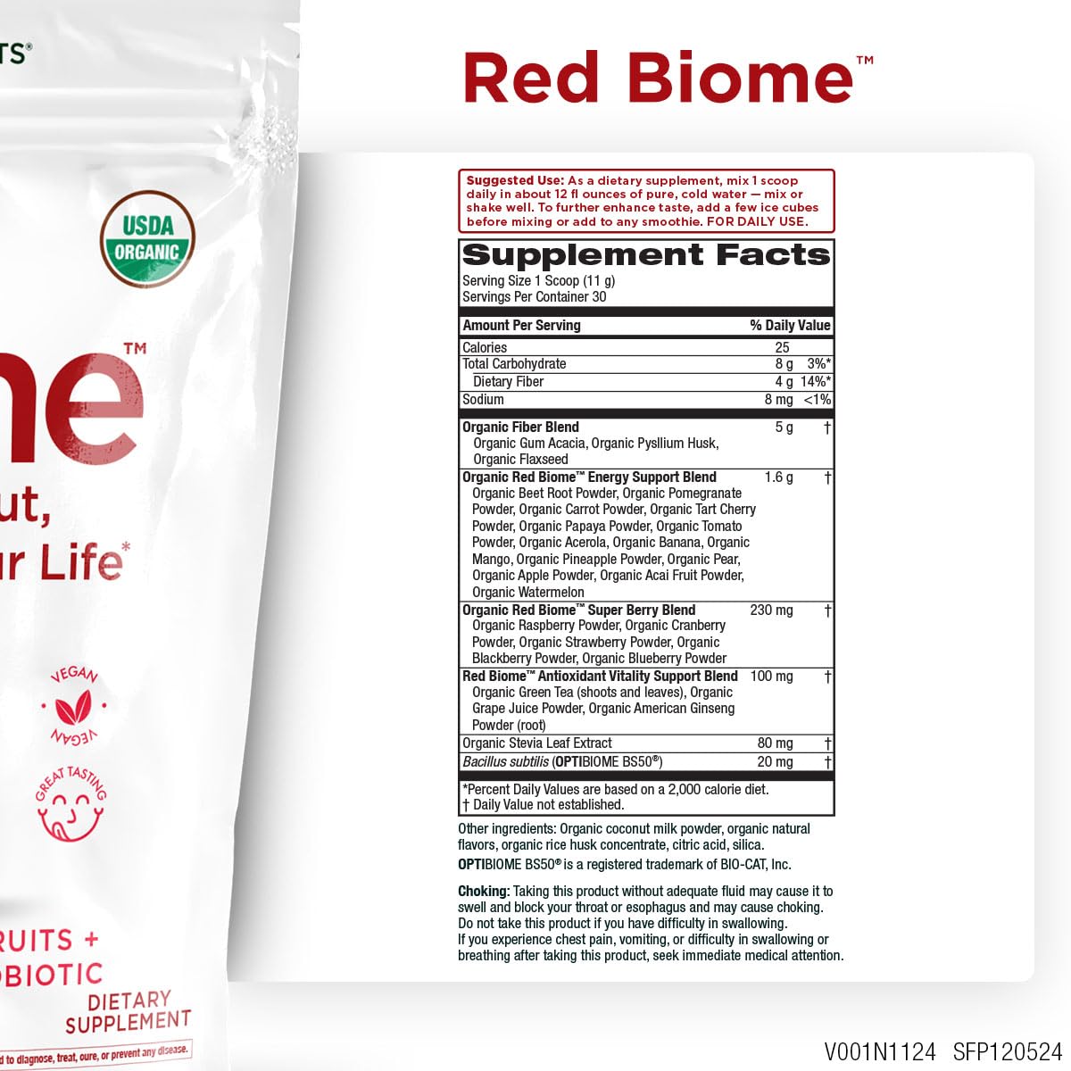 Purity Products Red Biome scoop in water demonstrating easy daily mixing