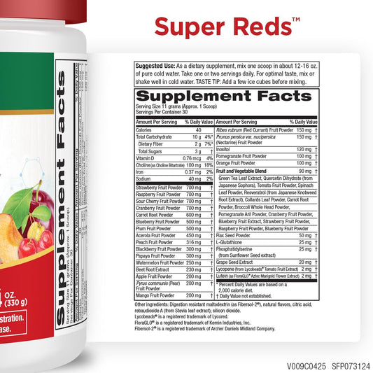 Purity Products Super Reds dissolved in water shows a vibrant, antioxidant-rich drink for daily vitality.