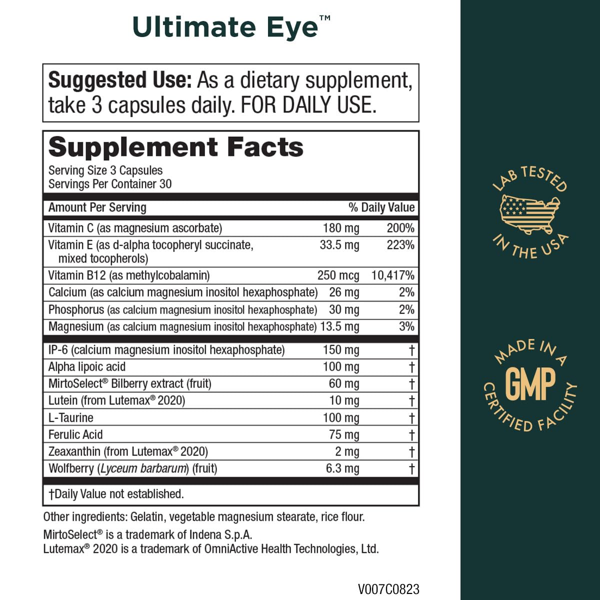 Purity Products Ultimate Eye capsules closeup showing blue light protection.
