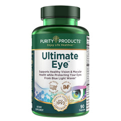 Purity Products Ultimate Eye front bottle highlighting Lutemax 20/20 for eye support.