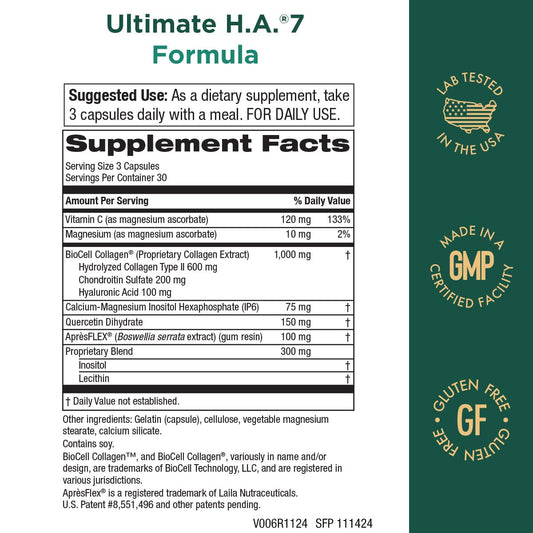 Purity Products Ultimate H.A. 7 bottle back view shows label and mobility ingredients