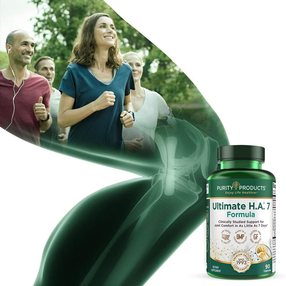Purity Products Ultimate H.A. 7 capsules on a clean surface for daily joint care